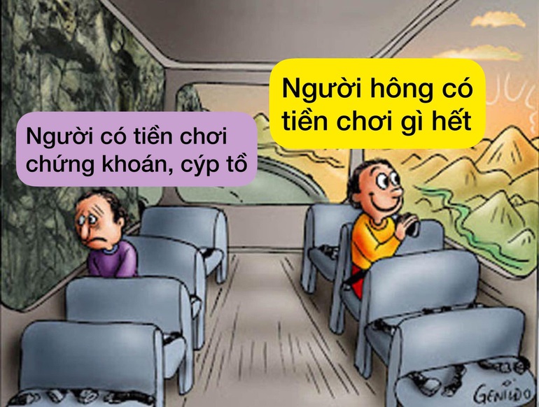 Dân mạng chế ảnh hài hước về tình cảnh lao dốc của chứng khoán và tiền số | Báo Dân trí