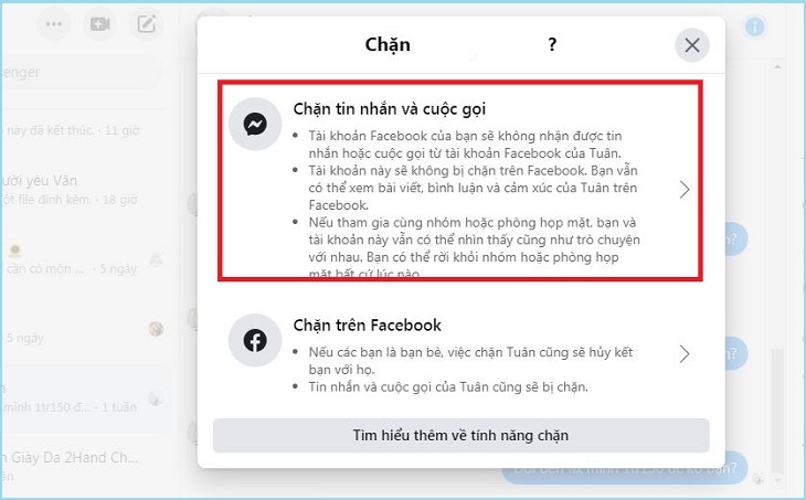 Nhấp vào Chặn tin nhắn và cuộc gọi.