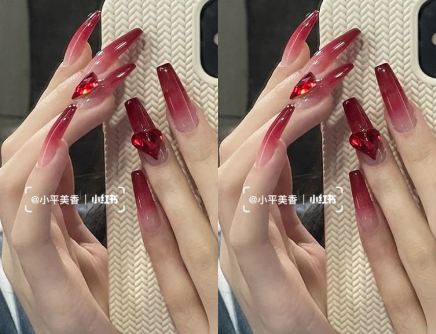 nail ombre màu đỏ