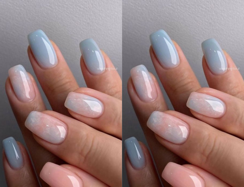 nail ombre xanh