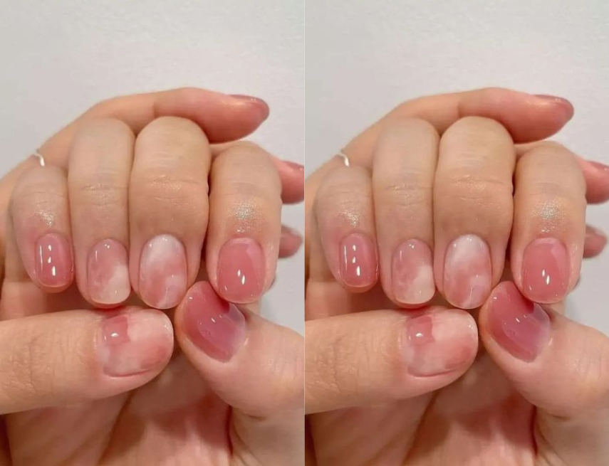 Nail ombre pha màu hồng