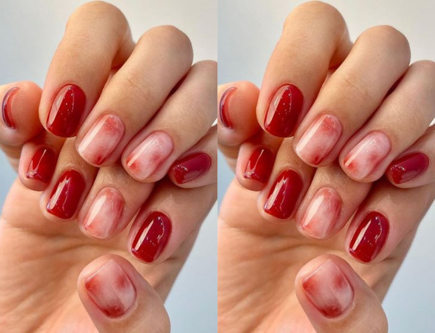 Mẫu nail ombre màu đỏ