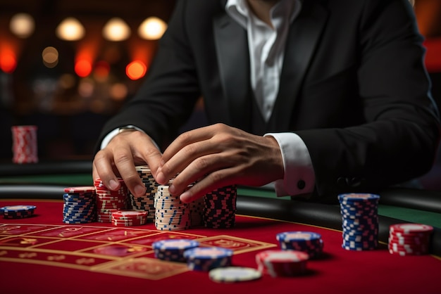 Cận cảnh một người chơi poker đang chơi tại sòng bạc | Công nghệ tạo hình ảnh cao cấp dựa trên AI